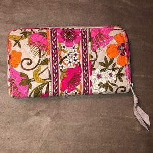 VB Tea Garden Gray Pink Orange White Fuchsia Quilted Floral Zip Around Wallet